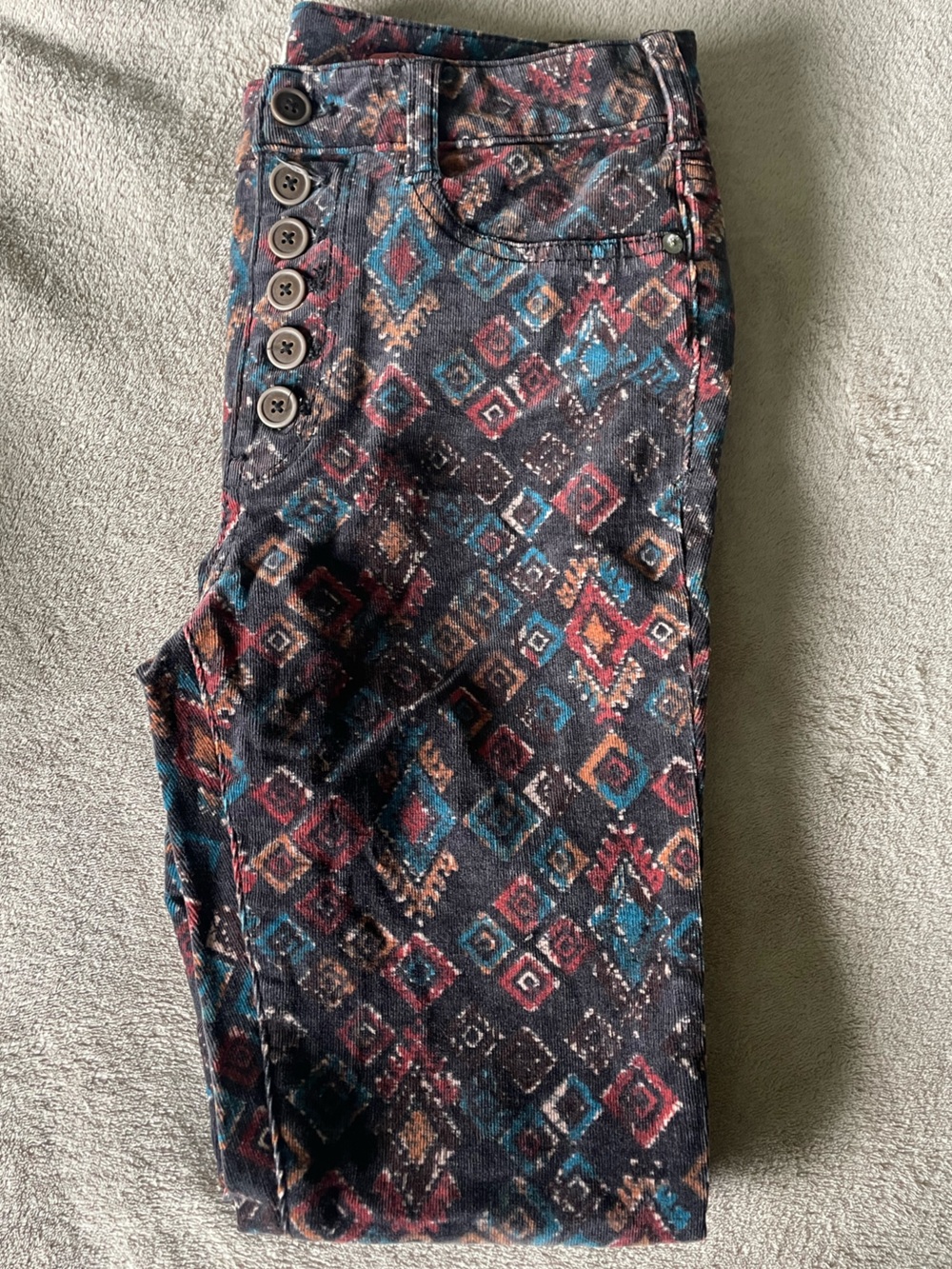 Antropologie Pilcro Pant Women 28 Rust Tribal Corduroy Hi Rise Skinny Button Fly